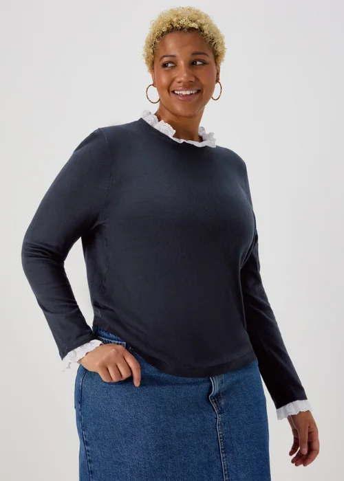 Navy Broderie 2 in 1 Top - 8 Image 1