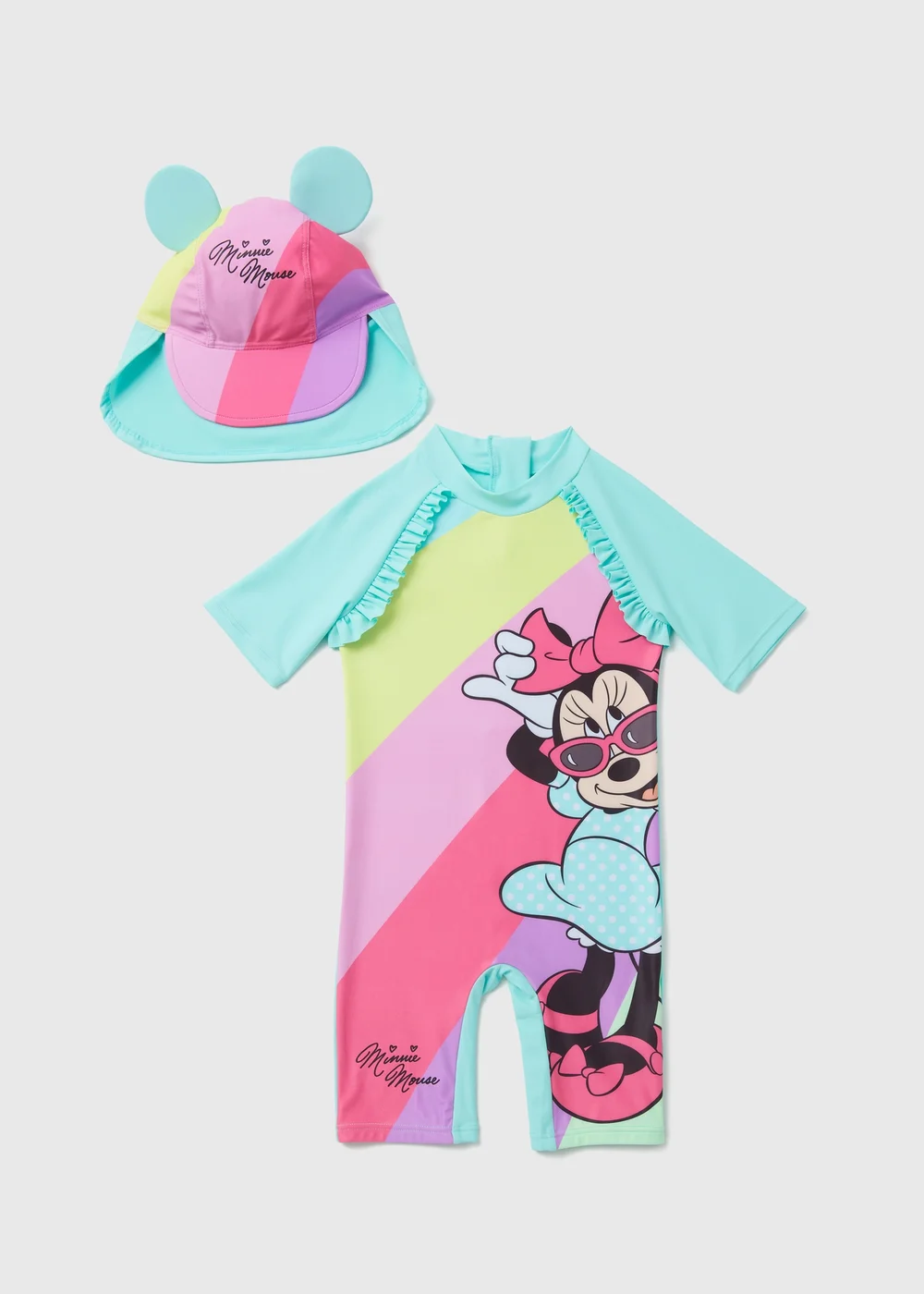 Disney Minnie Mouse Girls Multicoloured Swimsuit & Hat Set (3mths-5yrs) - 3-6 months Image 1