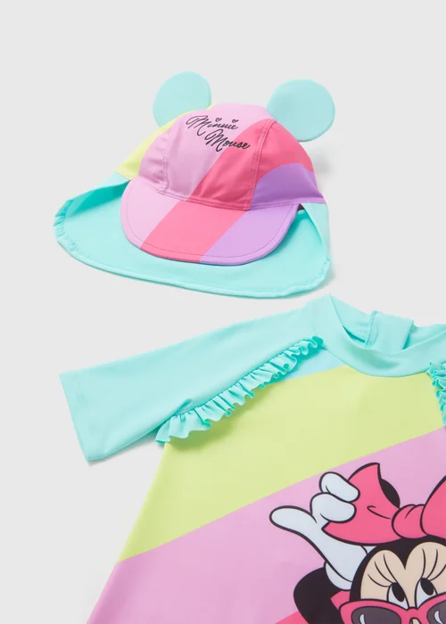 Disney Minnie Mouse Girls Multicoloured Swimsuit & Hat Set (3mths-5yrs) - 3-6 months Image 2