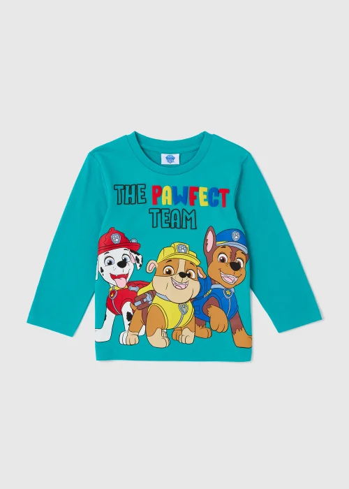 Kids Turquoise Paw Patrol Print Long Sleeve T-Shirt (9mths-6yrs) - Age 9 - 12 Months Image 1