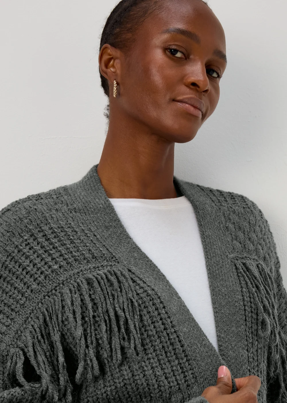 Grey Fringe Cardigan - S Image 3