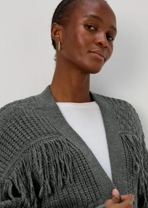Grey Fringe Cardigan - S Image 3
