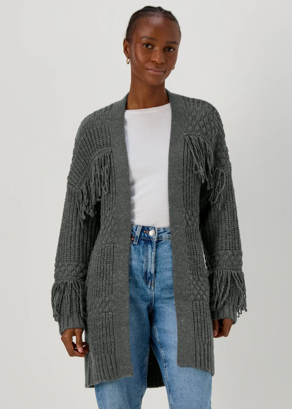 Grey Fringe Cardigan - S Image 1