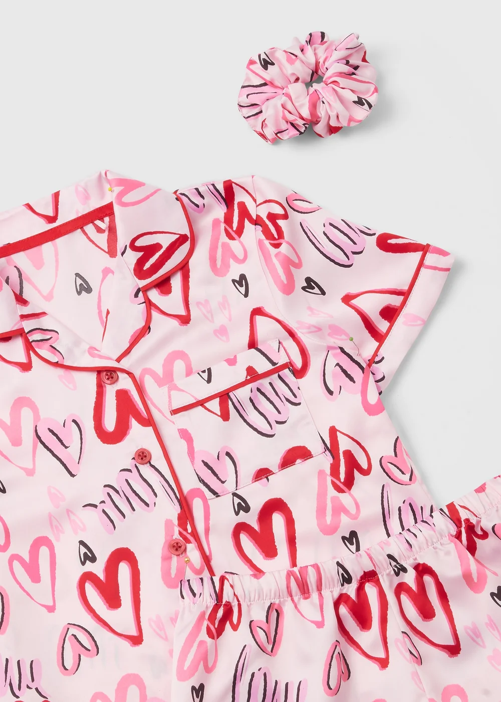 Girls Pink Valentines Day Satin Shorts Set (4-13yrs) - Age 4 Years Image 2