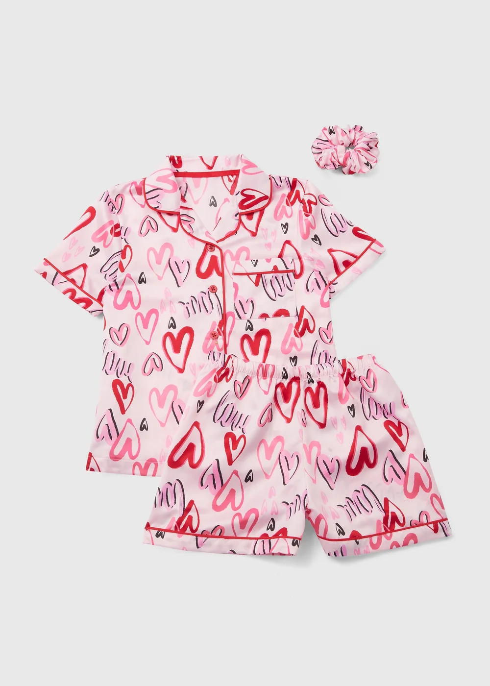 Girls Pink Valentines Day Satin Shorts Set (4-13yrs) - Age 4 Years Image 1