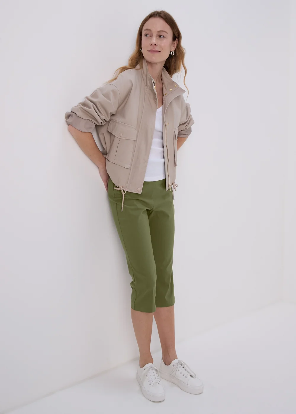 Khaki Bengaline Crop Trousers - 8 Image 1