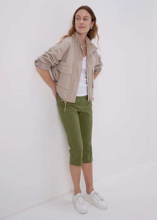 Khaki Bengaline Crop Trousers - 8 Image 1