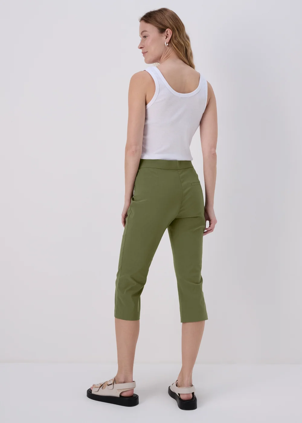 Khaki Bengaline Crop Trousers - 8 Image 2