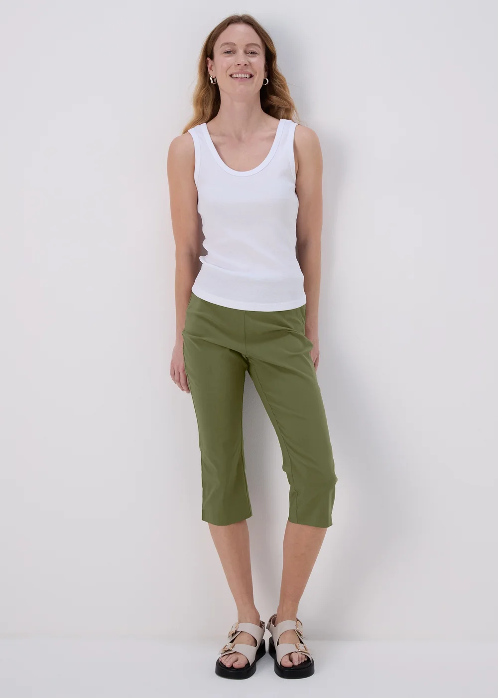 Khaki Bengaline Crop Trousers - 8 Image 4