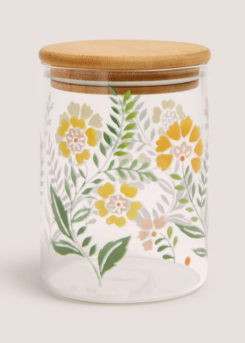 Small Floral Folk Glass Jar (9cm x 13cm) Image 1