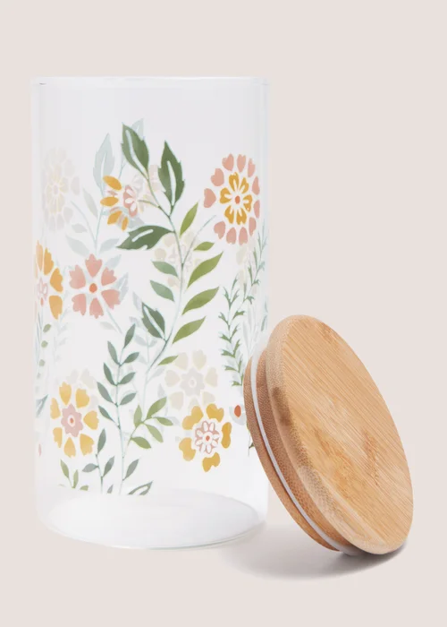 Green Floral Glass Jar (9cm x 17cm) Image 2