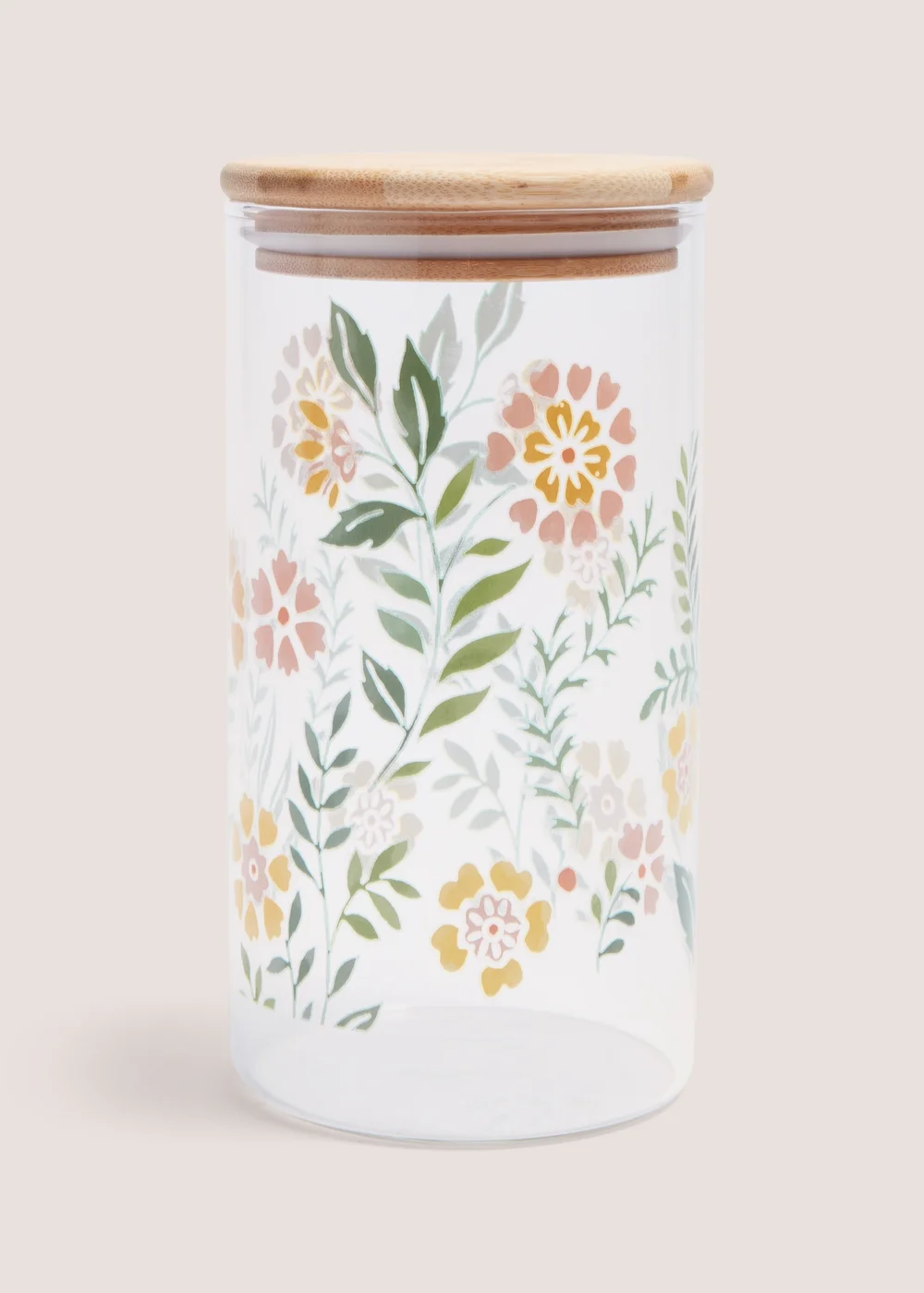 Green Floral Glass Jar (9cm x 17cm) Image 1