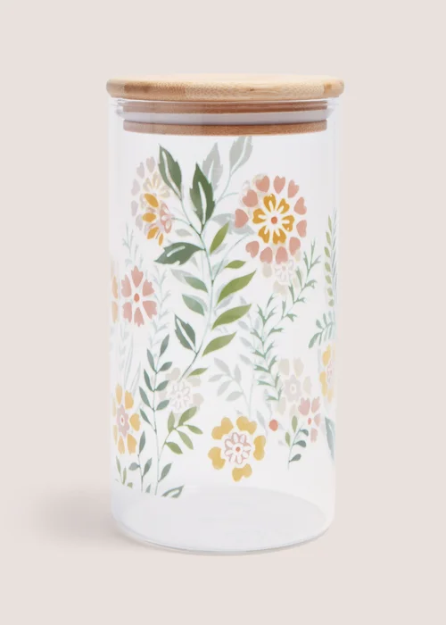 Green Floral Glass Jar (9cm x 17cm) Image 1