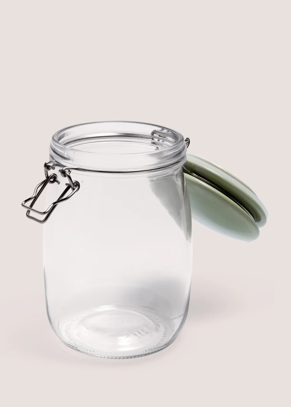 Green Glass Clip Lock Jar (10cm x 18 cm) Image 2