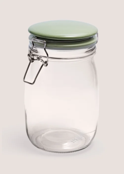 Green Glass Clip Lock Jar (10cm x 18 cm) Image 1