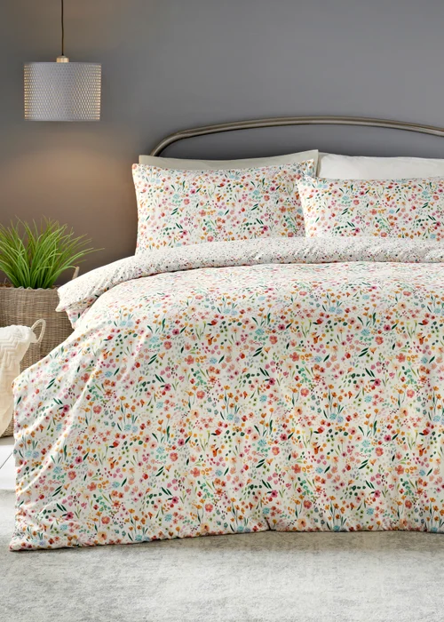 Multicoloured Watercolour Floral Duvet Set - Single Image 1