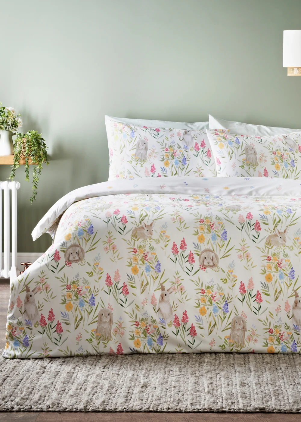 White Floral Rabbit Duvet Set - Single Image 1