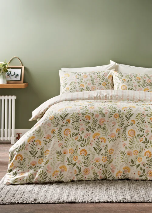 Green Floral Folk Duvet Set - Single Image 1