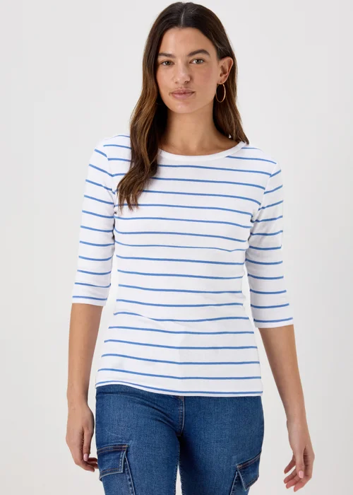 Blue Stripe 3/4 Sleeve T-Shirt - 8 Image 1