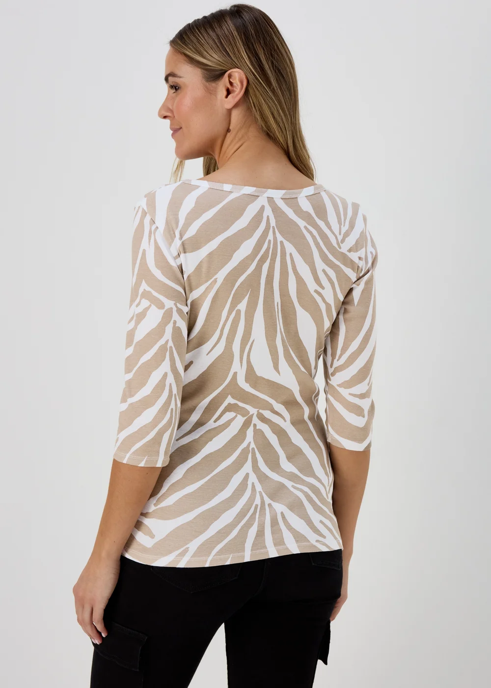 Beige Zebra 3/4 Sleeve T-Shirt - 8 Image 2
