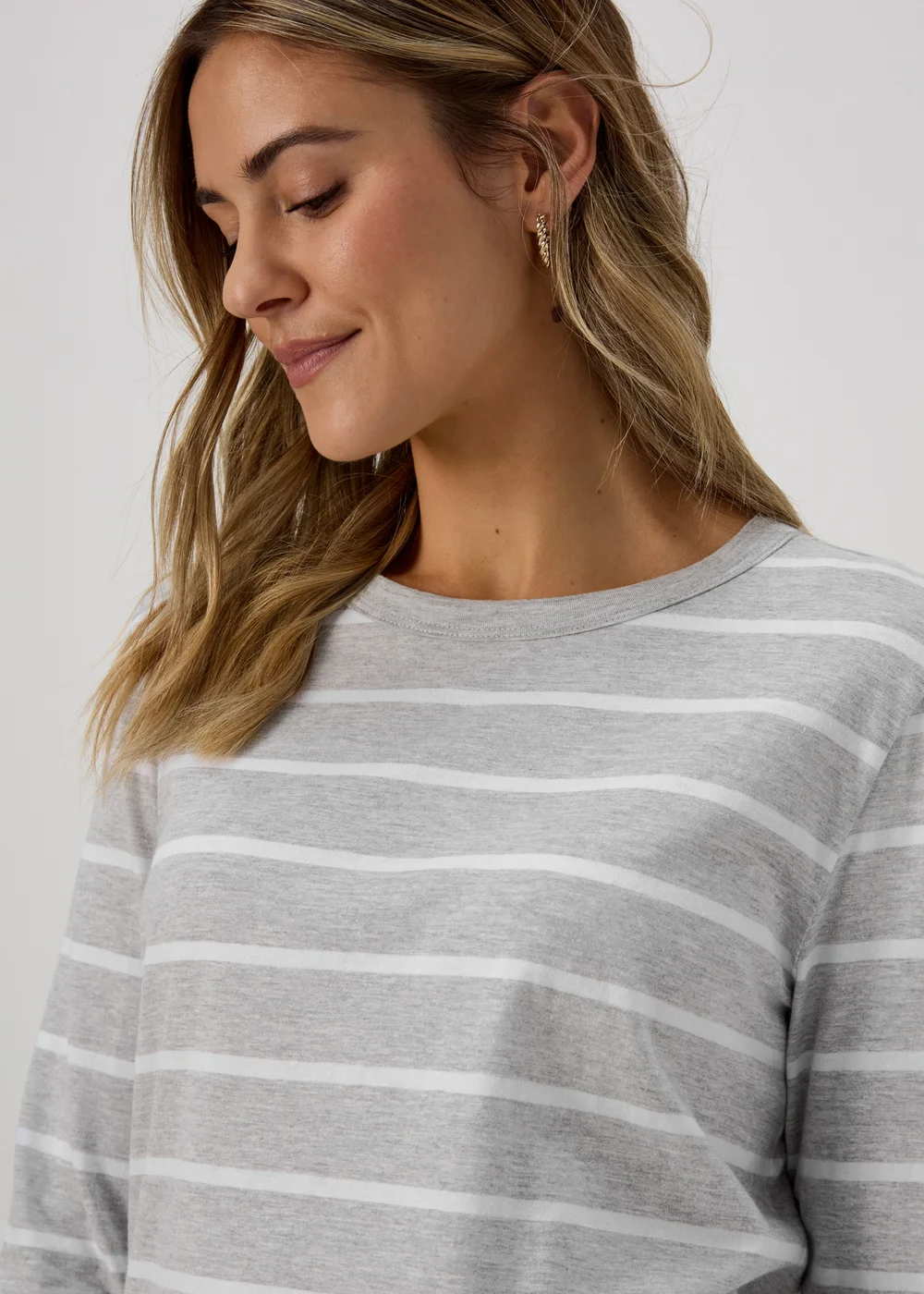 Grey & White Stripe Long Sleeve T-Shirt - Size 8 Image 3