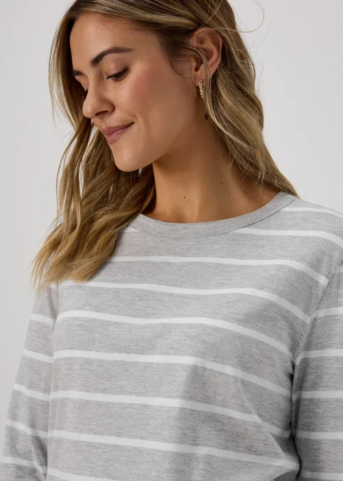 Grey & White Stripe Long Sleeve T-Shirt - Size 8 Image 3