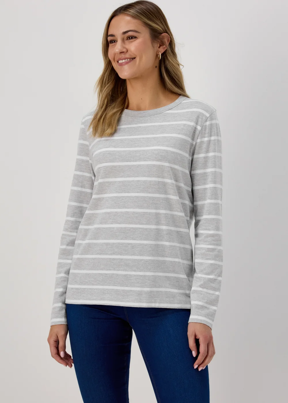 Grey & White Stripe Long Sleeve T-Shirt - Size 8 Image 4