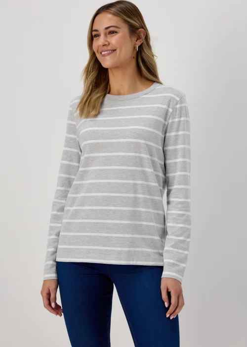 Grey & White Stripe Long Sleeve T-Shirt - Size 8 Image 4