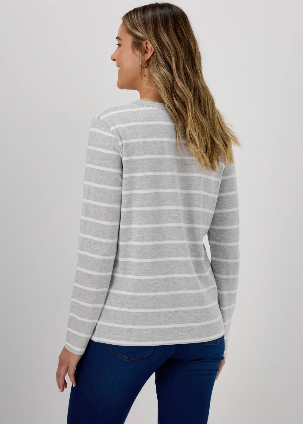 Grey & White Stripe Long Sleeve T-Shirt - Size 8 Image 2