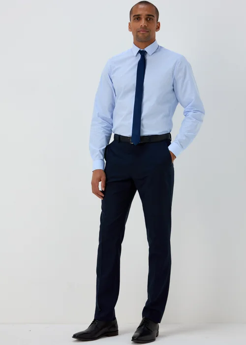 Taylor & Wright Blue Mini Check Slim Fit Shirt & Tie - 15.5 Collar Image 4