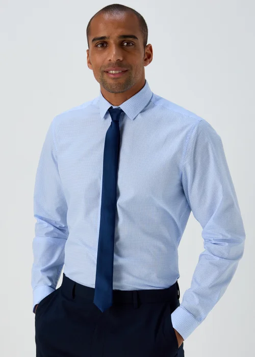 Taylor & Wright Blue Mini Check Slim Fit Shirt & Tie - 15.5 Collar Image 1