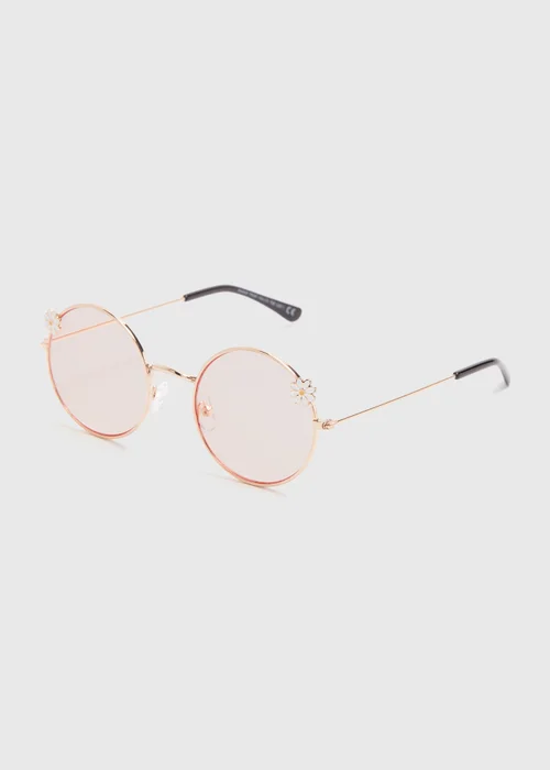 Girls Pink Daisy Round Metal Sunglasses (3+yrs) - One Size Image 1