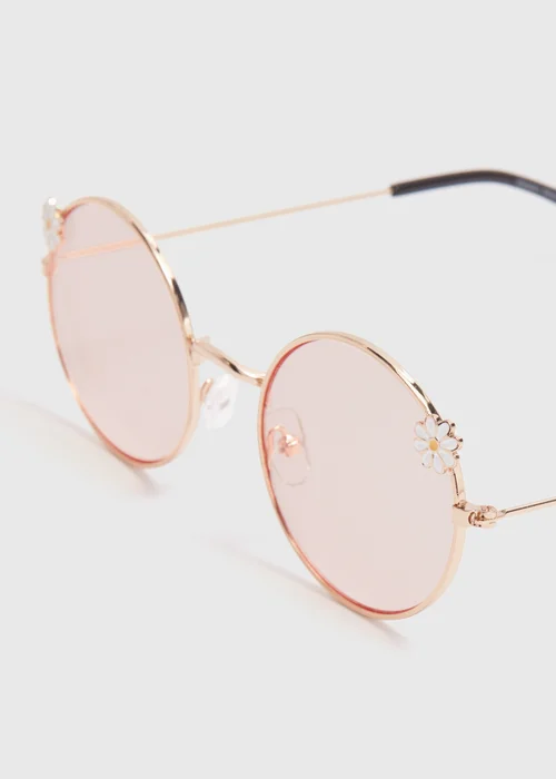 Girls Pink Daisy Round Metal Sunglasses (3+yrs) - One Size Image 2