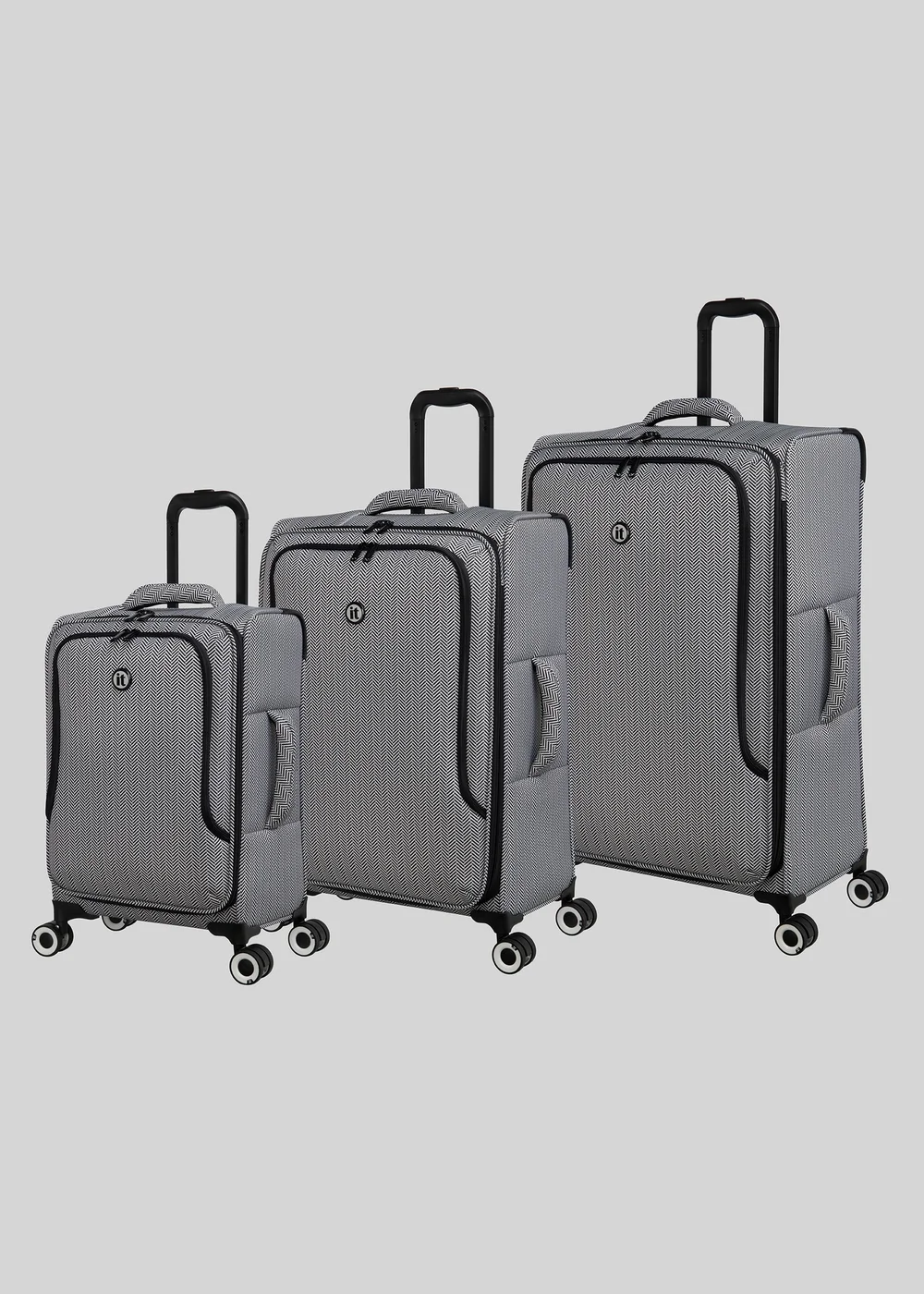 IT Luggage Black & White Trulite Herringbone Suitcase - Cabin Image 1