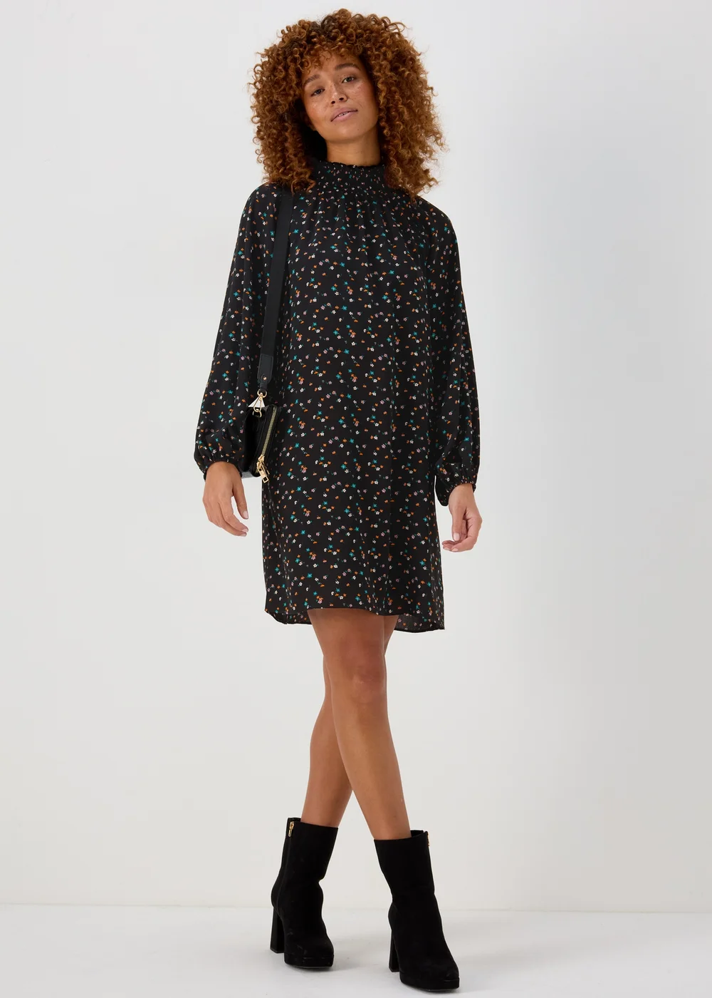 Multicoloured Floral Print Shirred Bubble Mini Dress - 8 Image 4