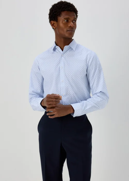 Taylor & Wright Blue Geo Diamond Print Long Sleeve Shirt - S Image 1
