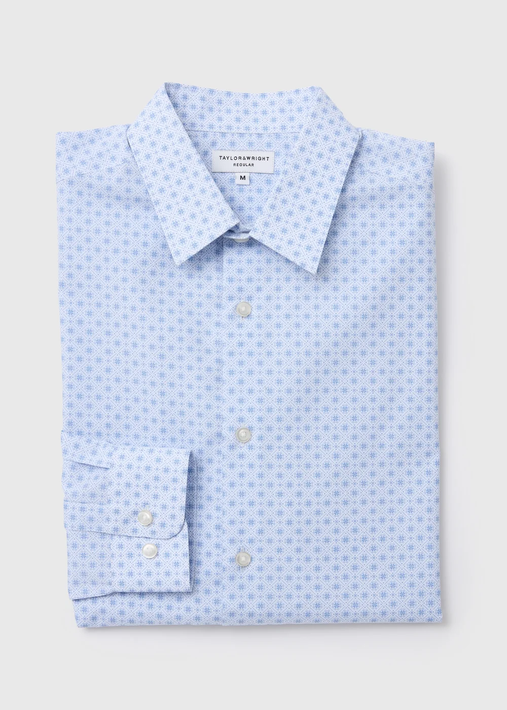 Taylor & Wright Blue Geo Diamond Print Long Sleeve Shirt - S Image 5