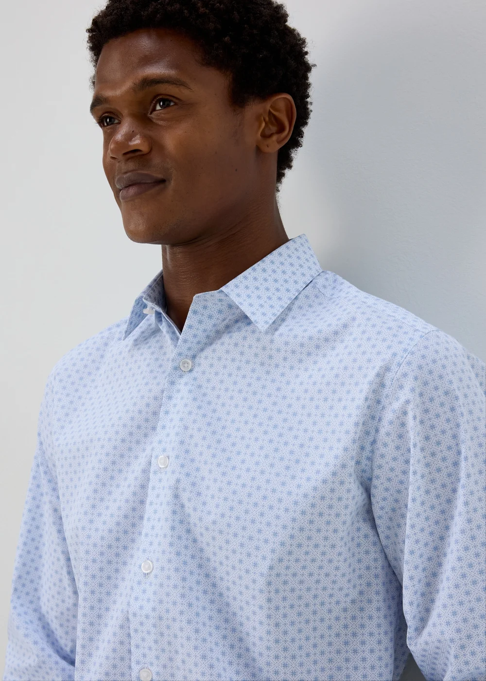 Taylor & Wright Blue Geo Diamond Print Long Sleeve Shirt - S Image 3