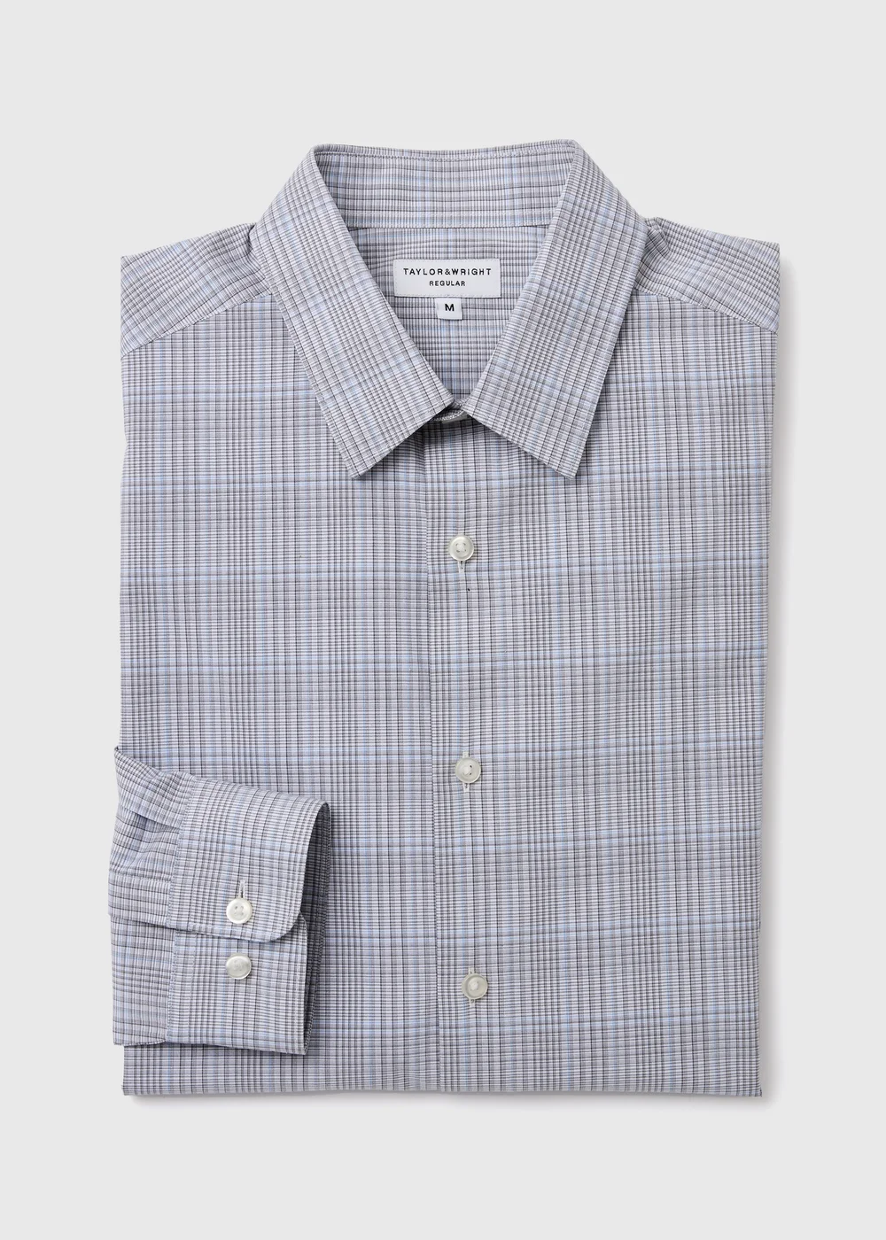 Taylor & Wright Grey & Blue Regular Fit Shirt - Small Image 4
