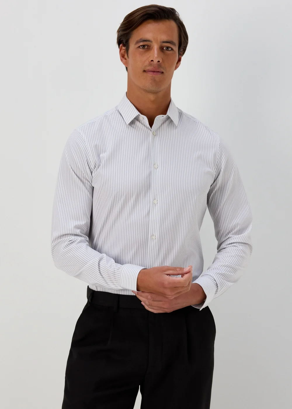 Taylor & Wright Grey Stripe Slim Fit Shirt - S Image 1