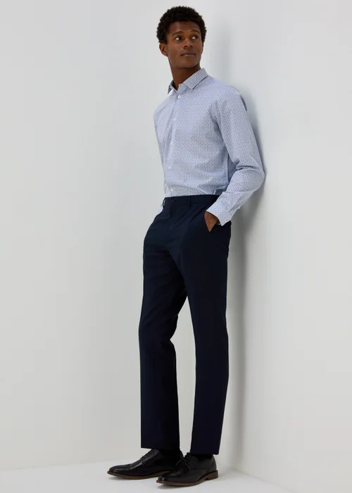 Taylor & Wright Blue Geo Leaf Print Slim Fit Shirt - Small Image 4