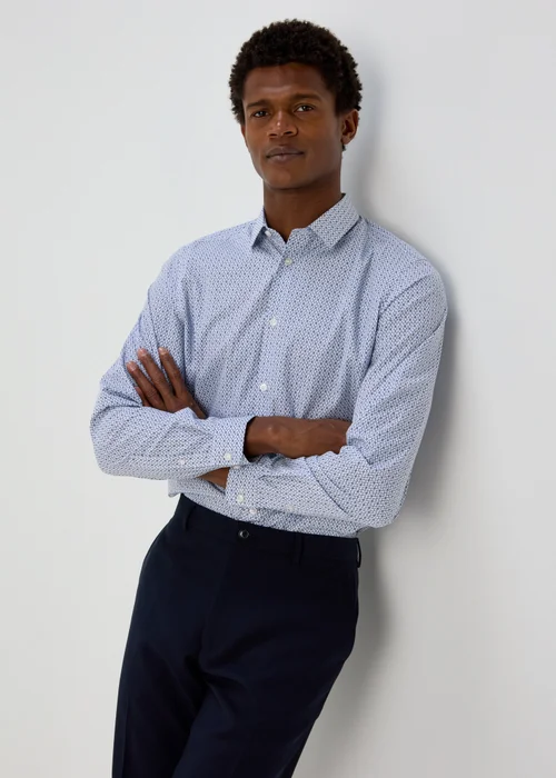 Taylor & Wright Blue Geo Leaf Print Slim Fit Shirt - Small Image 1