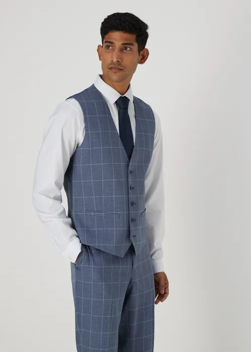 Taylor & Wright Franklin Blue Check Tailored Fit Waistcoat - Small Image 3