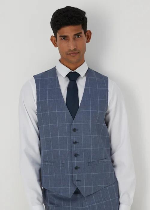 Taylor & Wright Franklin Blue Check Tailored Fit Waistcoat - Small Image 1