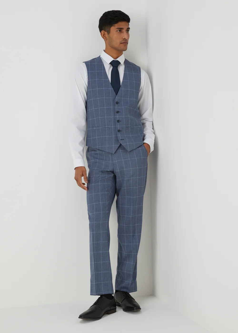 Taylor & Wright Franklin Blue Check Tailored Fit Waistcoat - Small Image 2