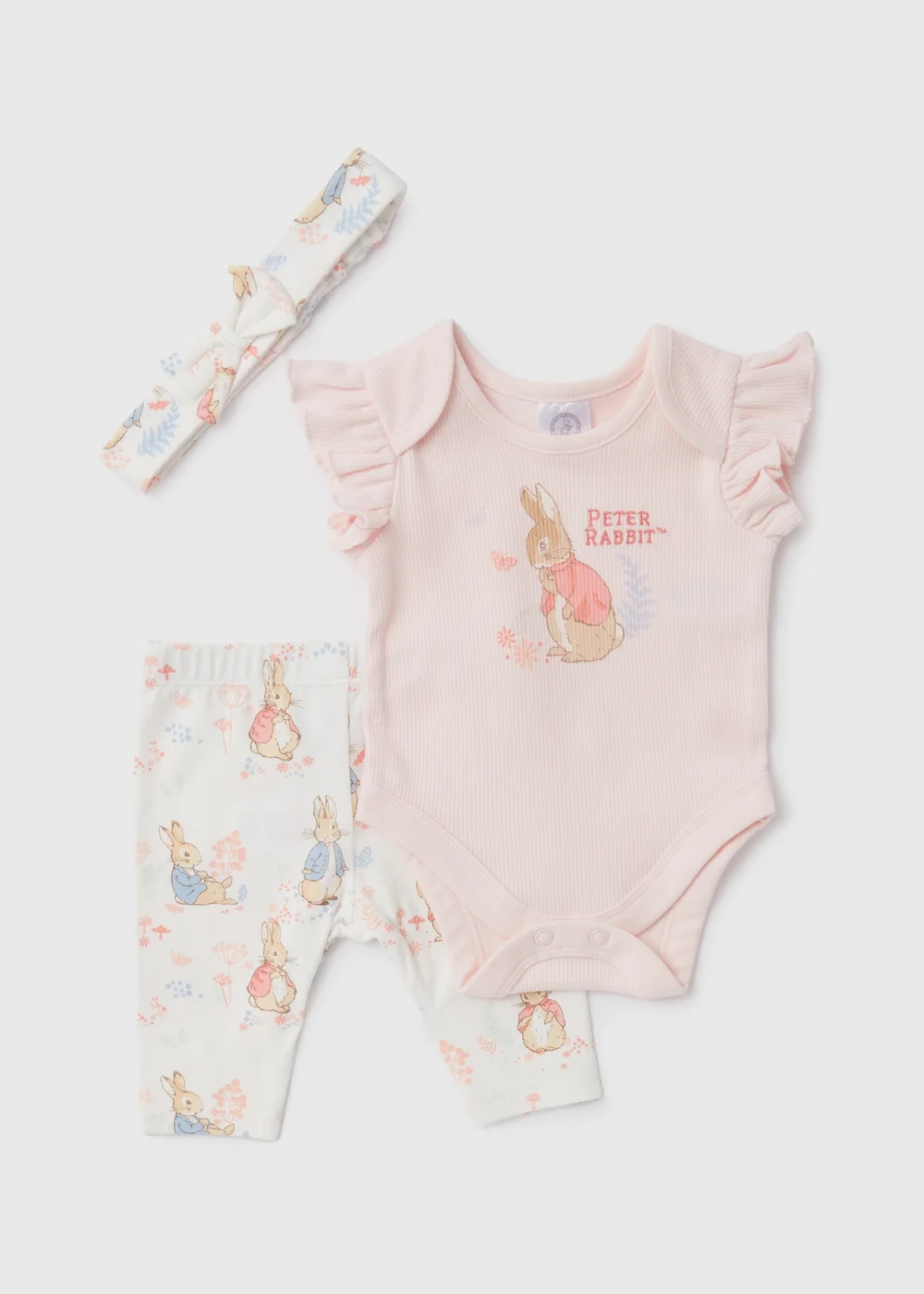 Baby Peter Rabbit Pink 3 Piece Bodysuit Headband & Leggings Set (Newborn-18mths) - Newborn Image 1