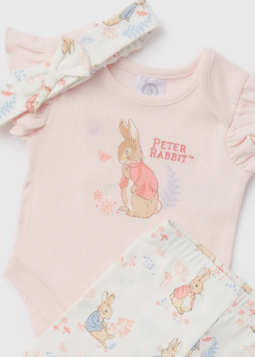 Baby Peter Rabbit Pink 3 Piece Bodysuit Headband & Leggings Set (Newborn-18mths) - Newborn Image 2