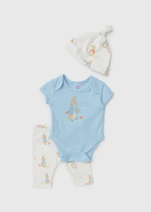 Baby Peter Rabbit Cream 3 Piece Bodysuit Leggings & Hat Set (Newborn-18mths) - 0-3 months Image 1