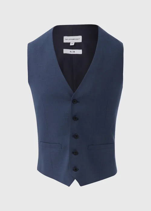 Taylor & Wright Lennon Blue Slim Fit Waistcoat - Small Image 5
