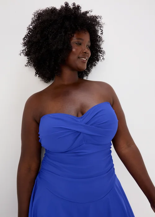 Blue Solid Cupped Swim Dress - 10 Image 6
